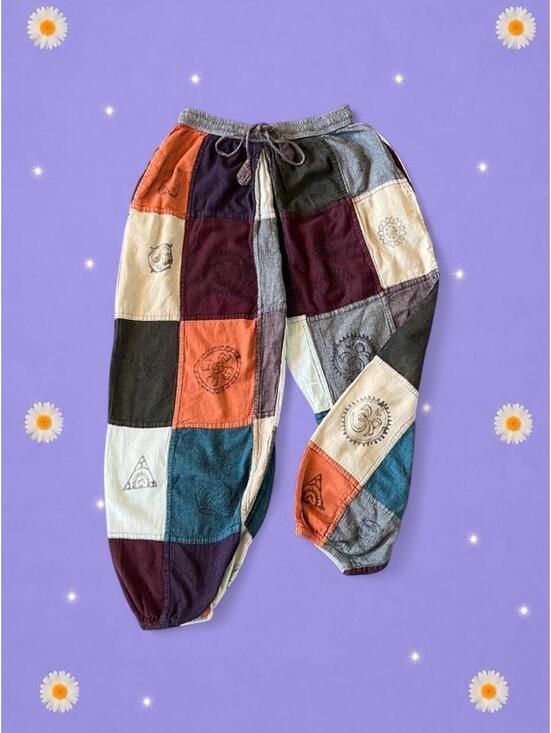 Kathmandu Pants - Vintage Kathmandu Imports Grunge Boho Patchwork Cotton Capri Pants size small 🤎
